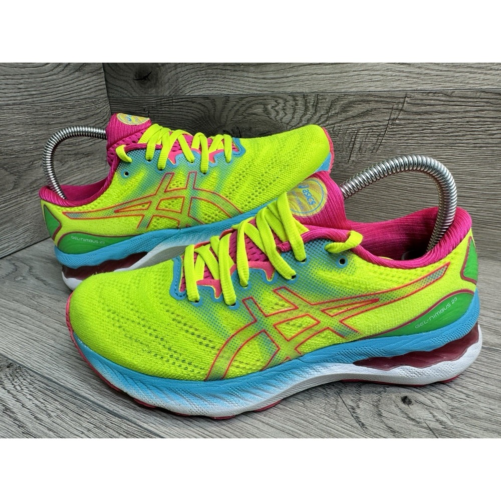 Asics Gel-Nimbus 23 Yellow Pink Womens US Size 7.5 Running Shoes Sneakers